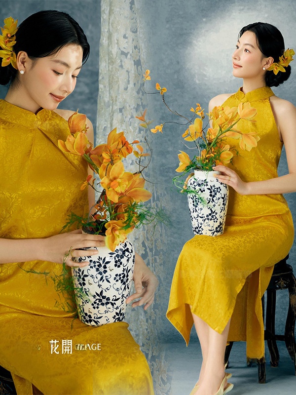 Ethnic Fashion Shoot - Желтый костюм для фотосъемки в китайском