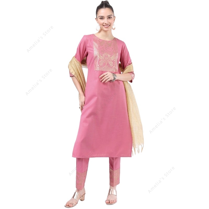 Salwar Kameez Set - Индийский/Пакистанский женский розовый комплект из 3