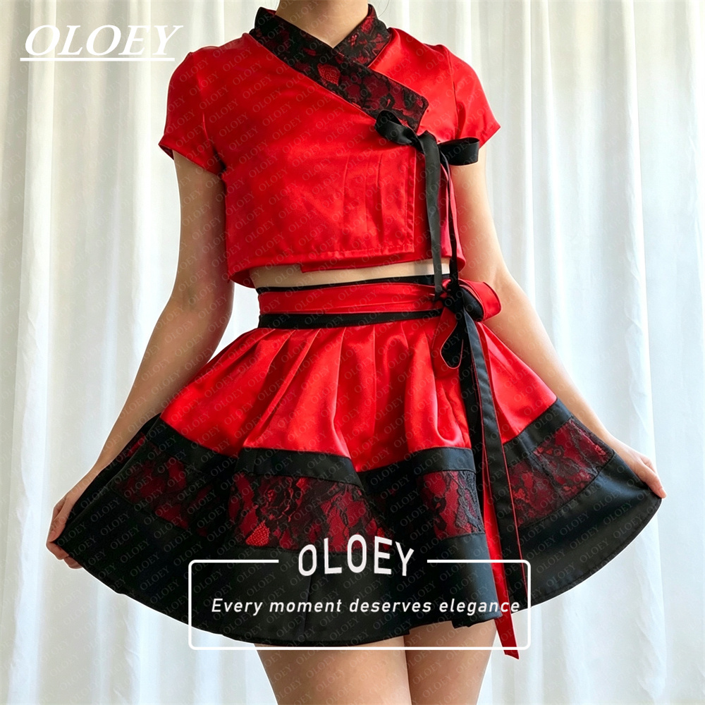 Hanbok Modern Set - Комплект OLOEY: Современный черно-красный короткий концертный