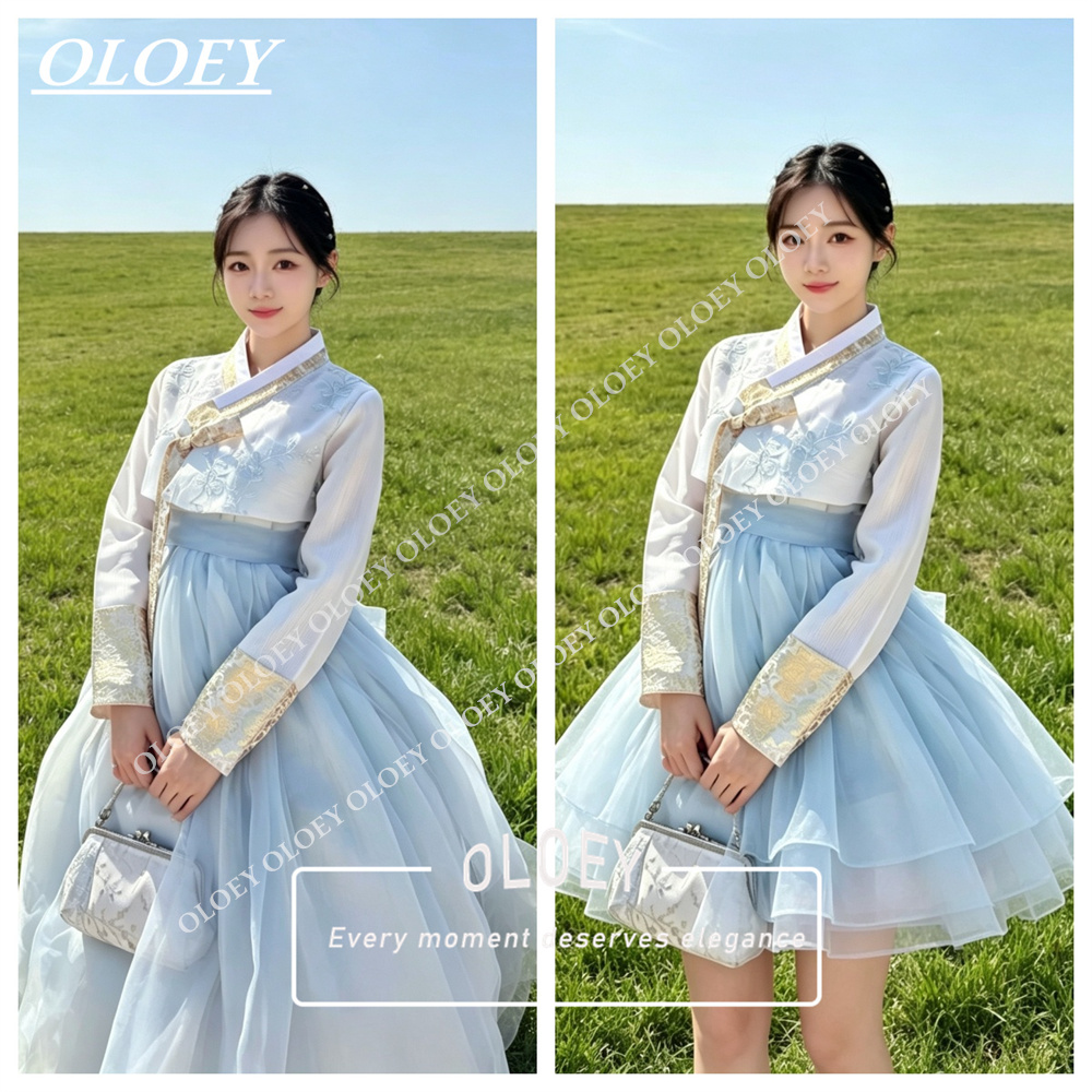 Hanbok Modern Set - OLOEY Элегантный светло-голубой корейский ханбок из
